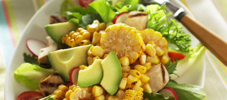 Spicy Roasted Corn, Chicken and Avocado Salad