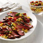 Fresh Corn Salad with Asparagus, Red Peppers and Grilled Flank Steak