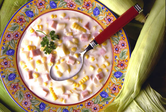 Creamy Corn Chowder with Potatoes and Ham